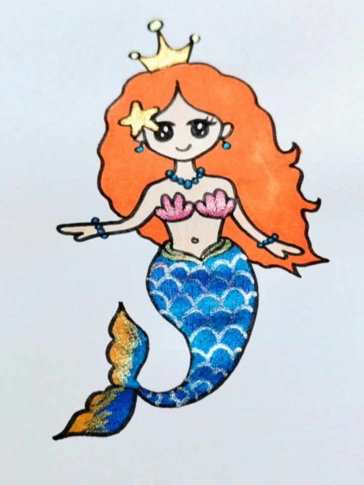 闪闪的美人鱼简笔画来啦!