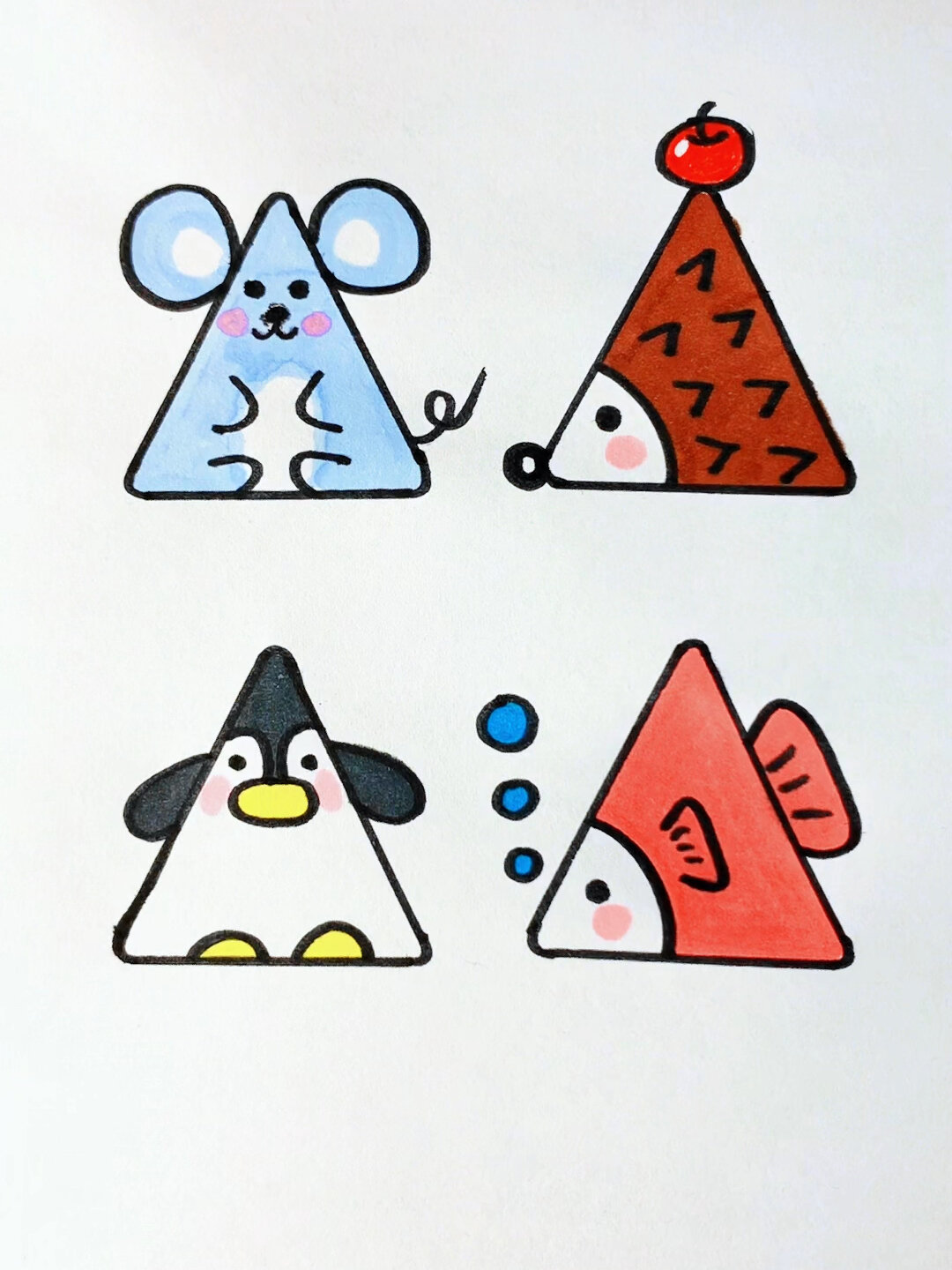 三角形能画什么?老鼠简笔画,刺猬简笔画,小