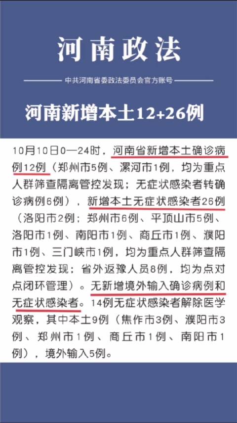 河南疫情「截至2022年10月10日24时河南省新型冠状病毒肺炎疫情最新