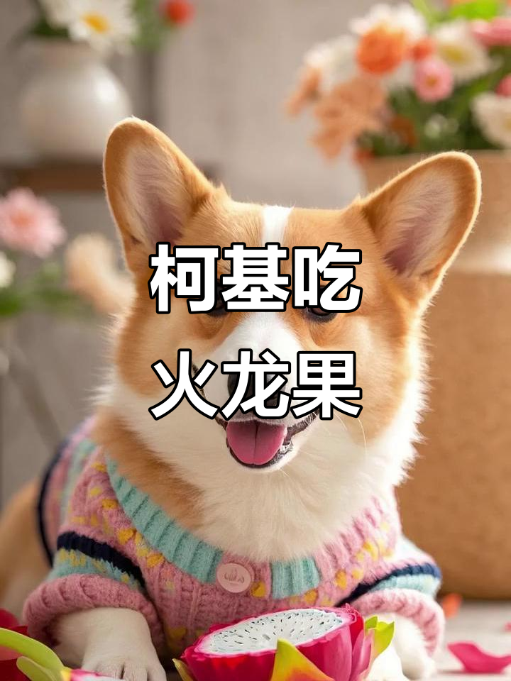 小柯基吃火龙果,萌态十足!