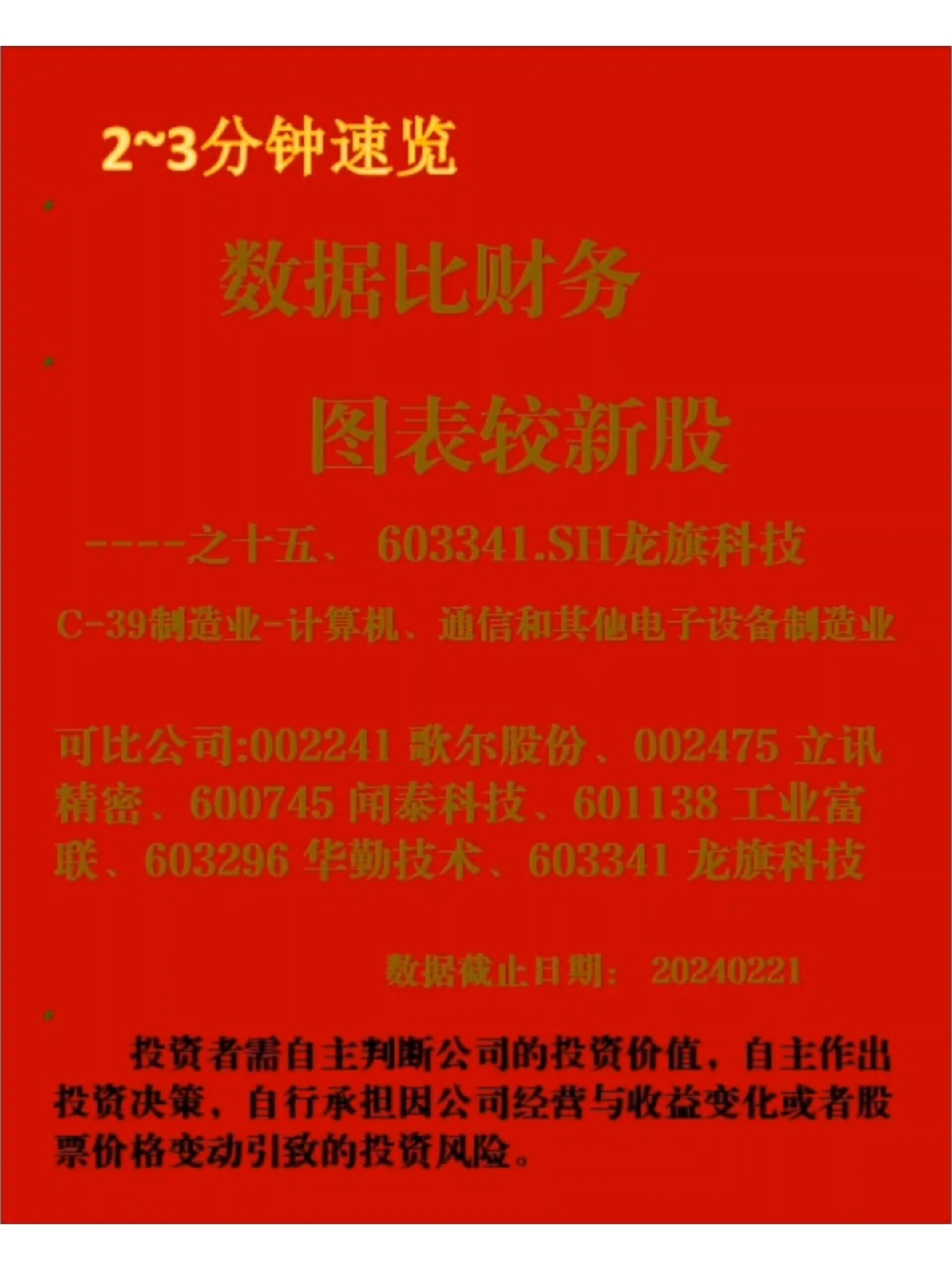 603341龙旗科技与可比公司002241歌尔股份