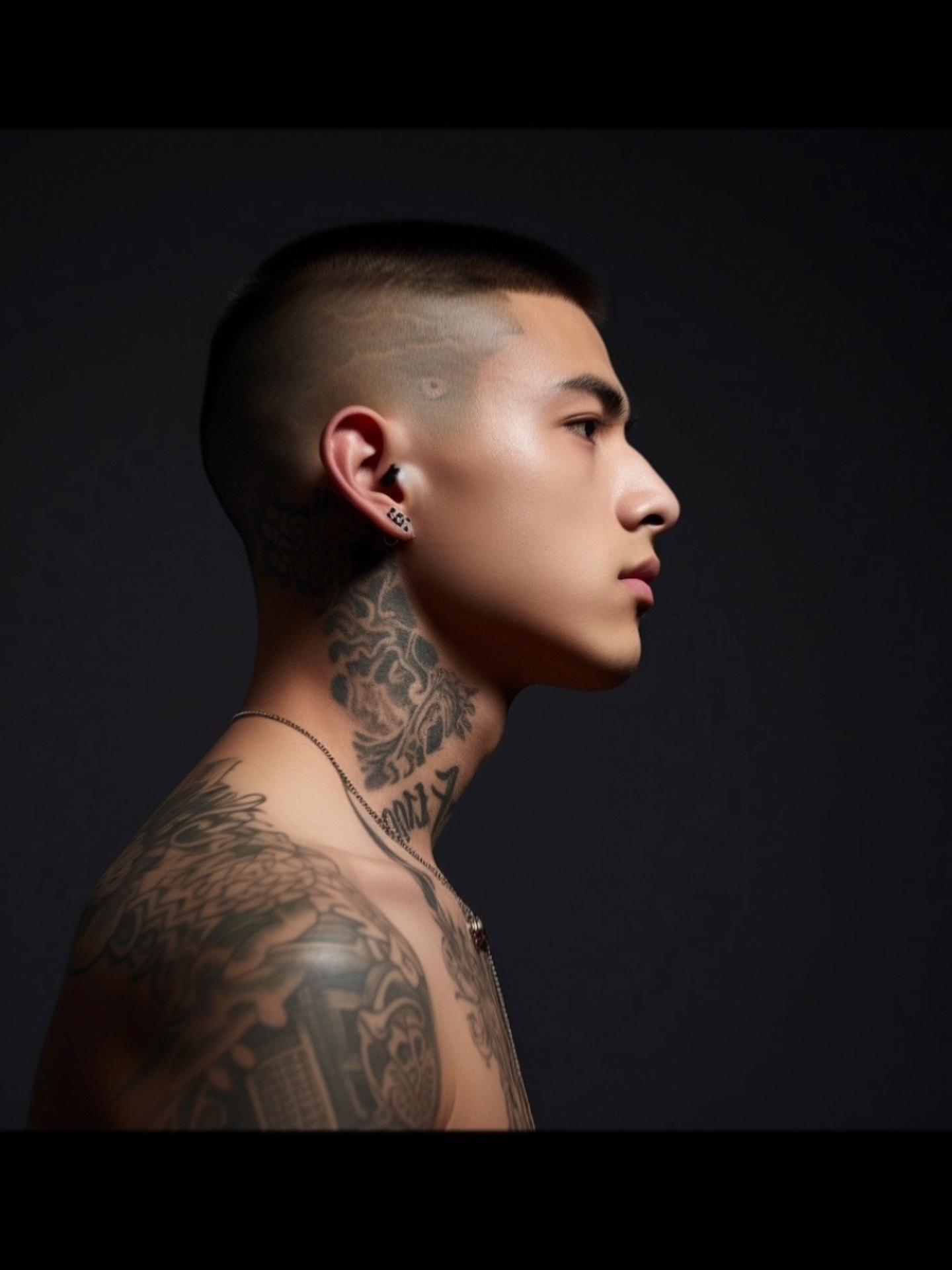 男生高级感纹身图 寸头男孩 完美侧颜杀 雅痞 花臂男友