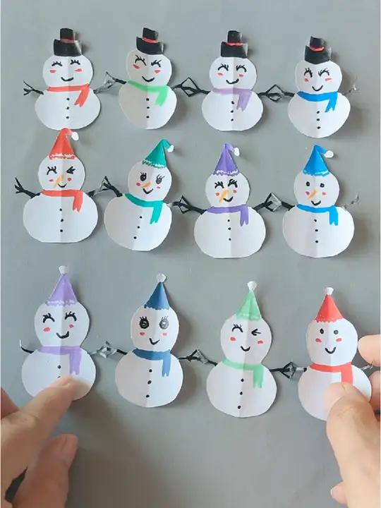 亲子手工 儿童剪纸 幼儿手工雪人制作 雪人 圣诞节