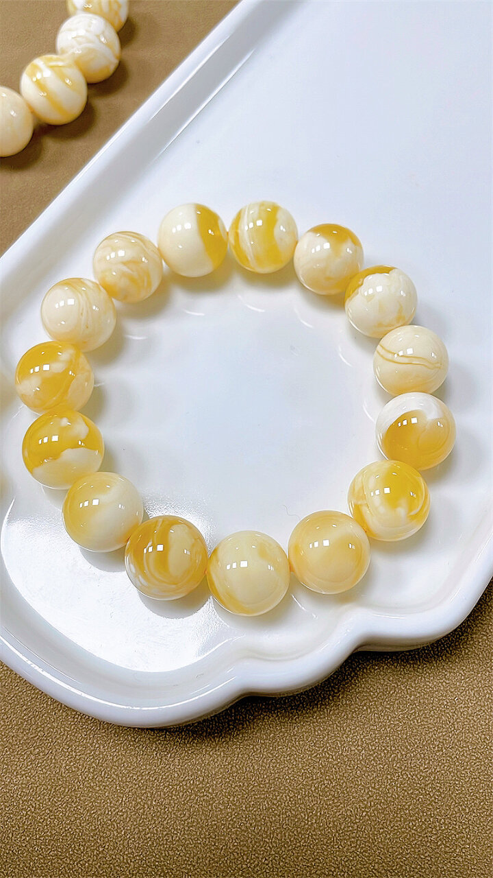 飘白花蜜蜡手串