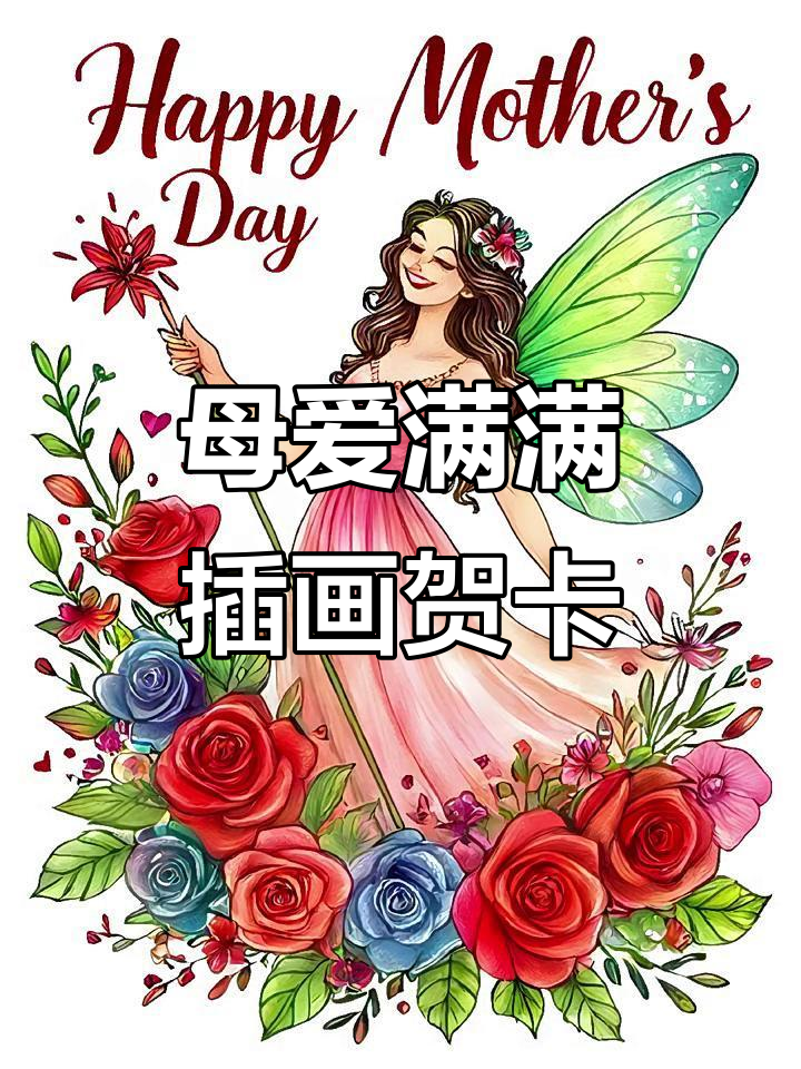 母亲节插画贺卡,温馨祝福送妈妈