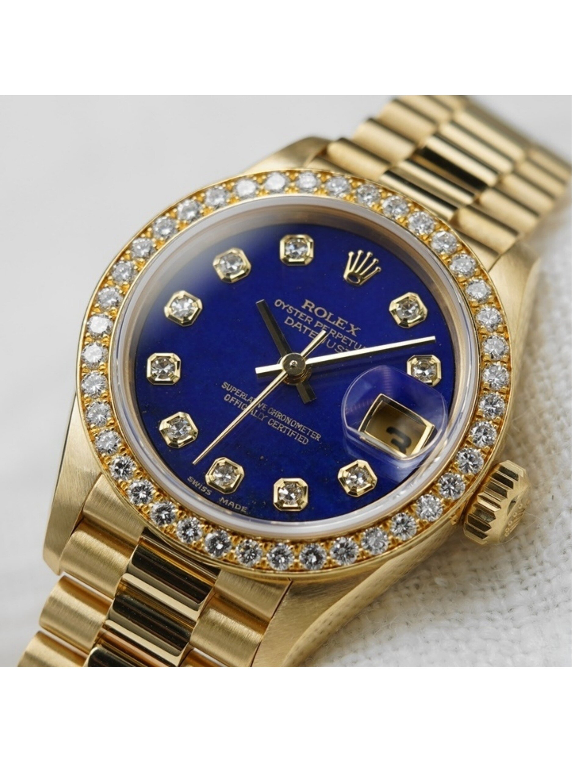 「青金石镶钻」劳力士18k金女款日志69138g