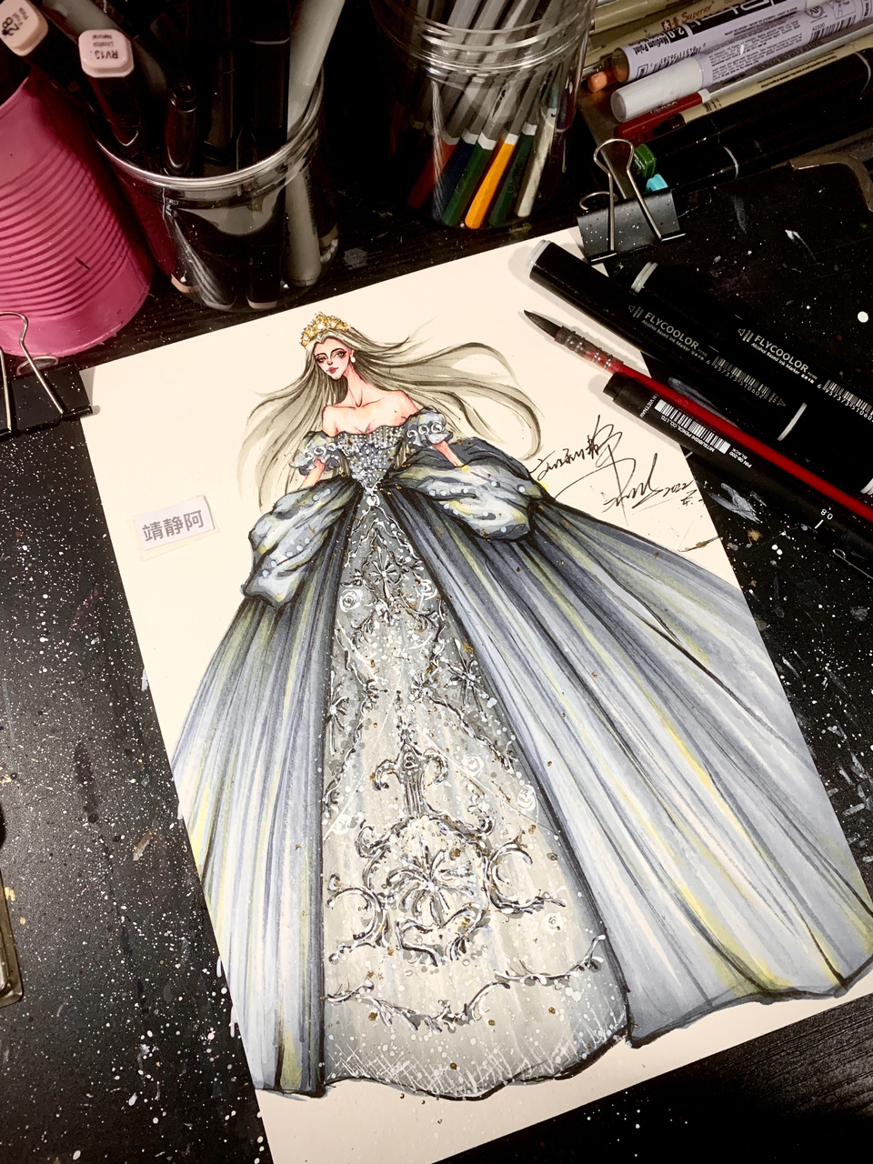 婚纱礼服插画手绘 重工款式手绘图视频过程