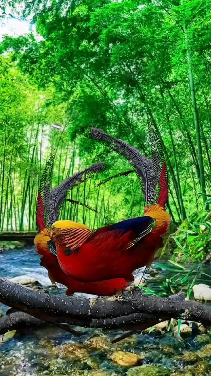 竹林溪边的红腹锦鸡.
