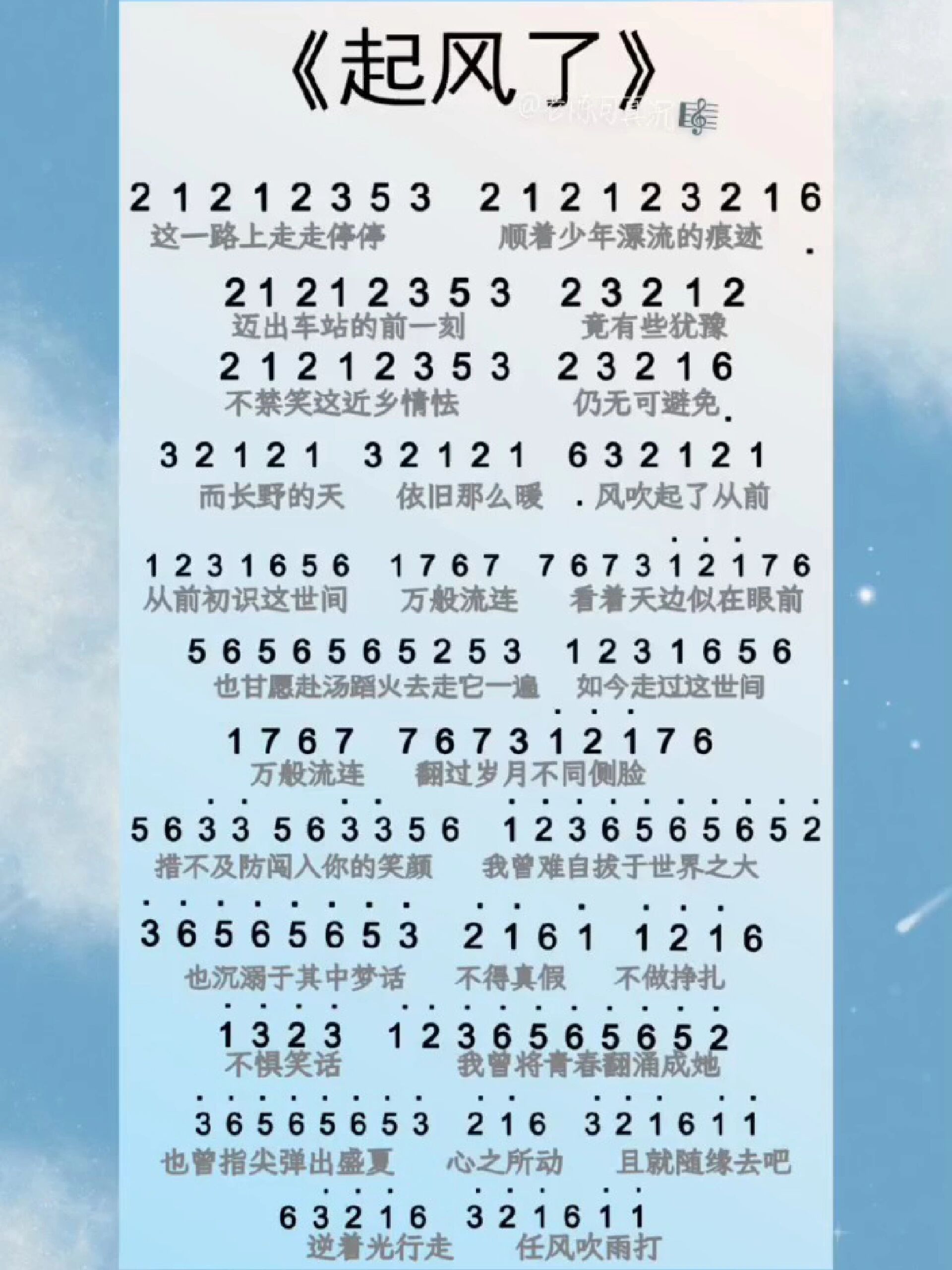 《起风了》简谱