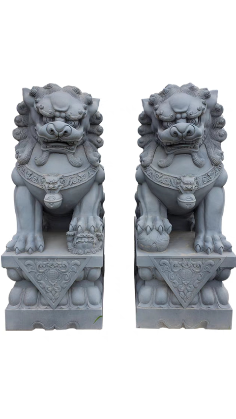 青石石狮子一对看门镇宅大门口摆放狮子家门口摆件小狮子别墅看门-度