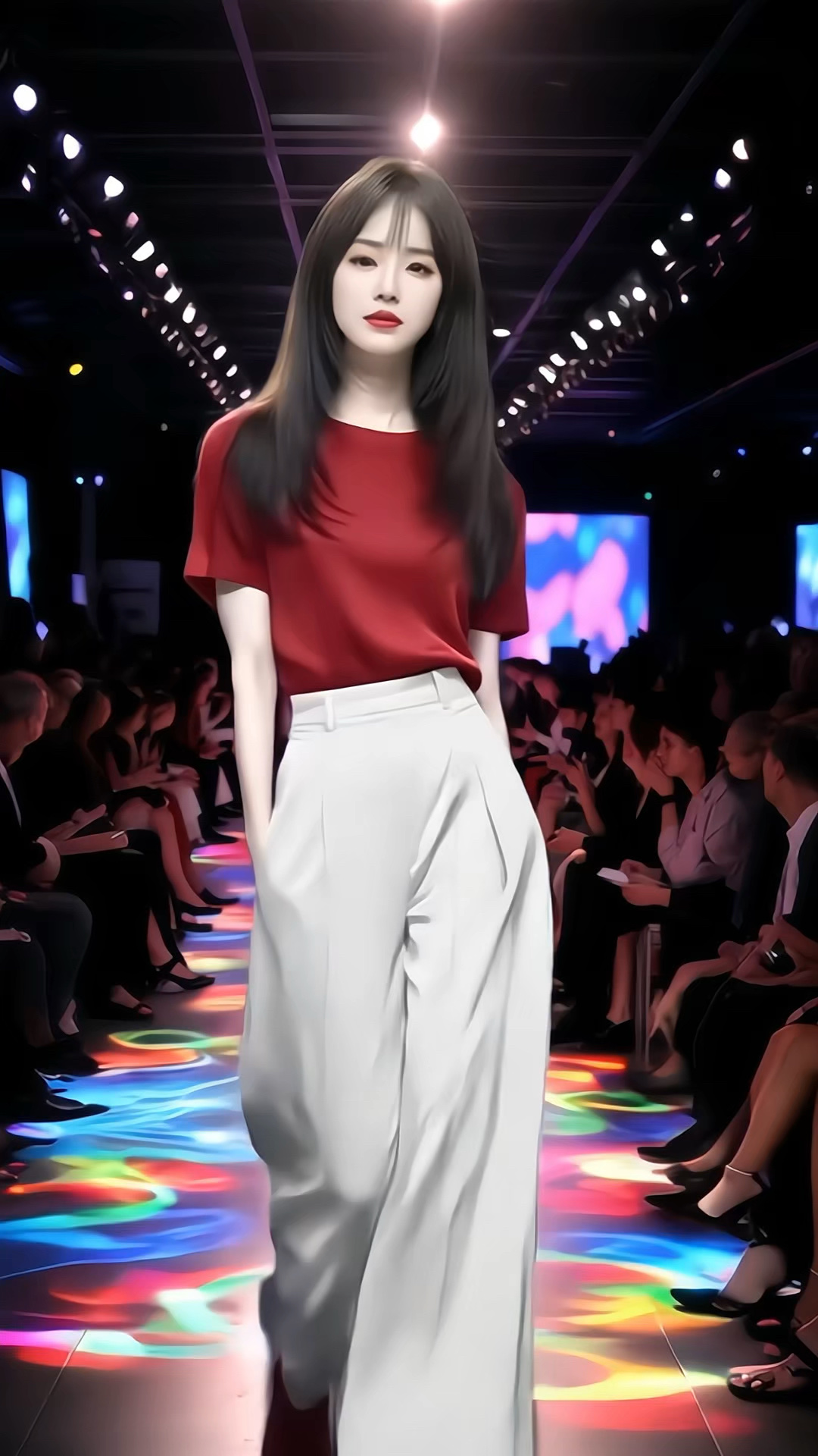 美女在t台上走秀,展示服装