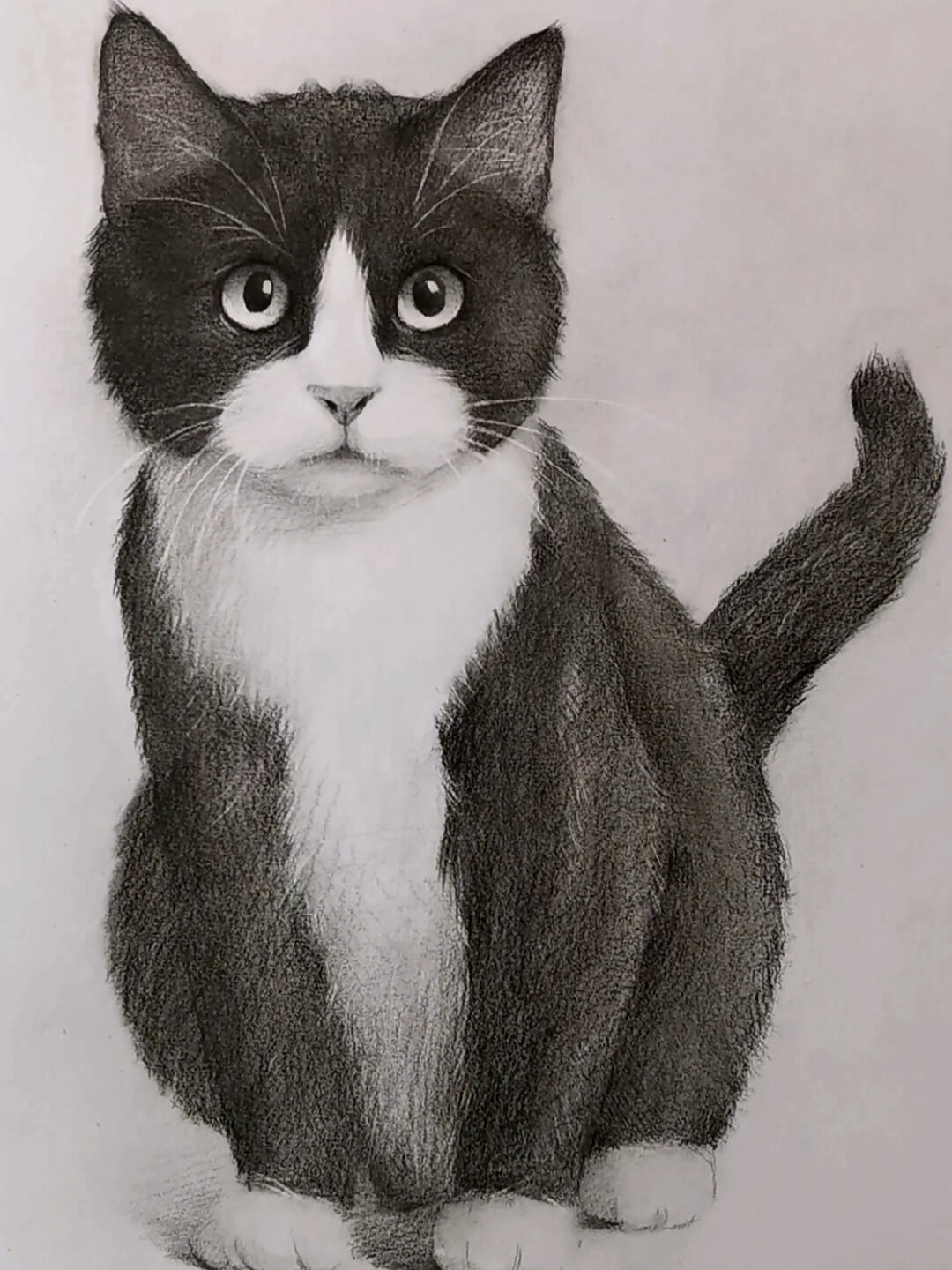 素描全身黑白小猫咪教程