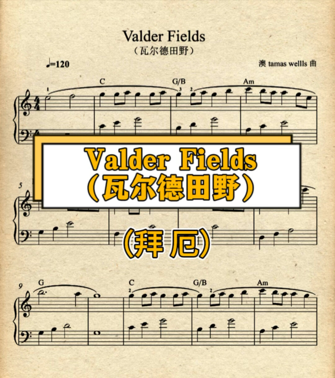《valder fields》瓦尔德田野c大调简单版