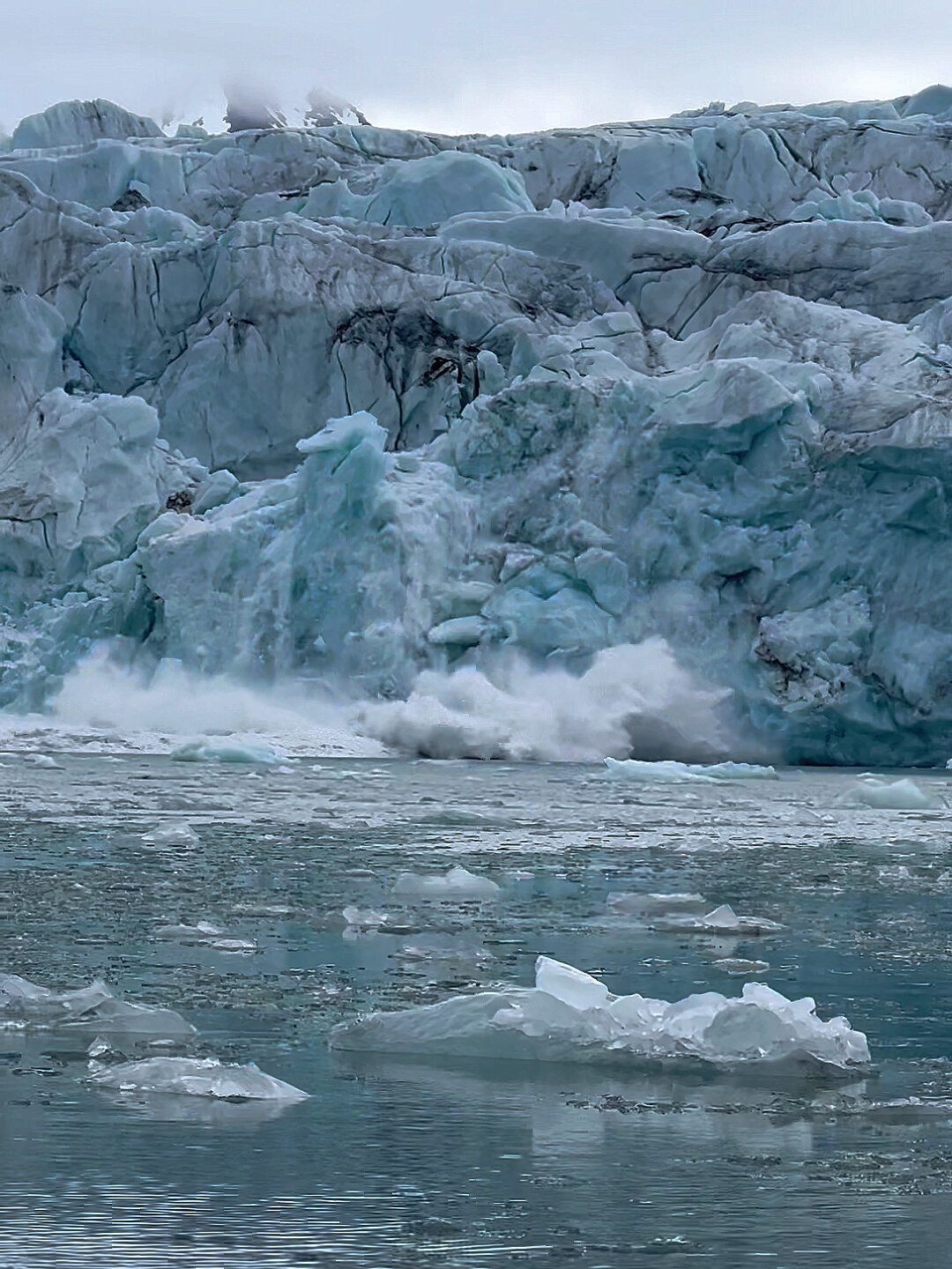 一个人去北极看冰川的冰融化掉落 太酷了