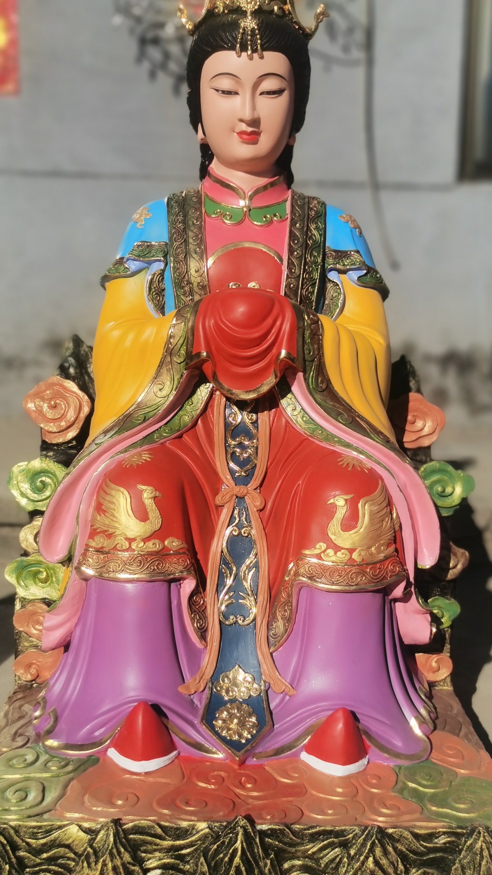 纯铜彩绘碧霞元君泰山奶奶铜像