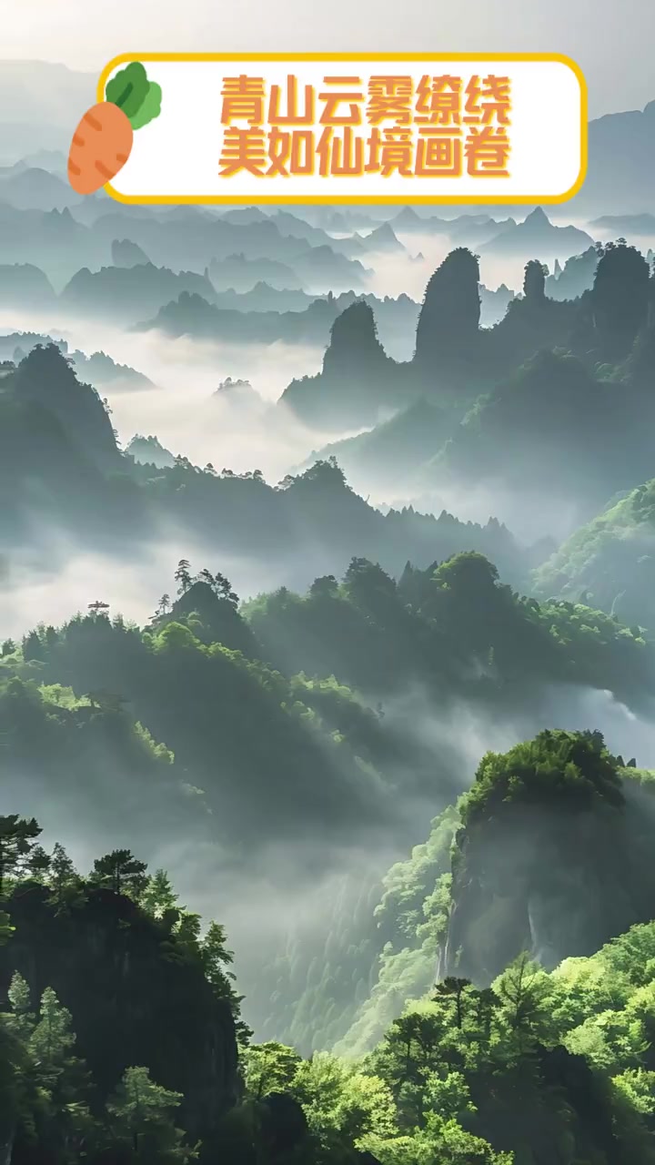青山云雾缭绕,美如仙境画卷