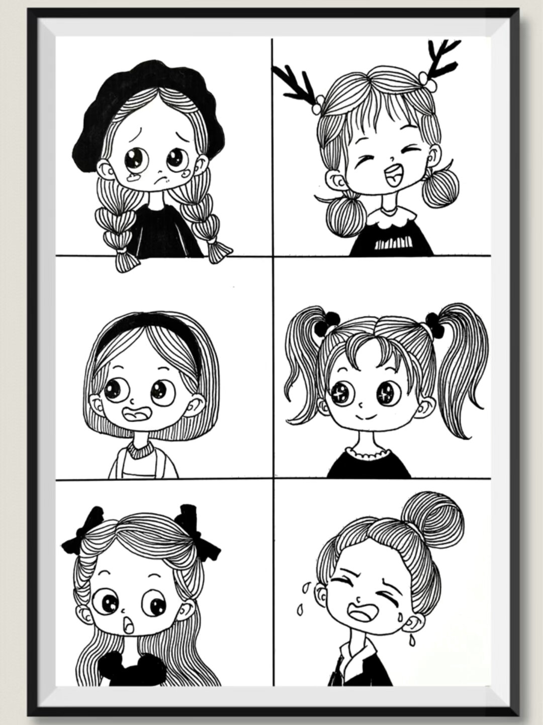 不同表情画法示范,人物线描画表情大合集