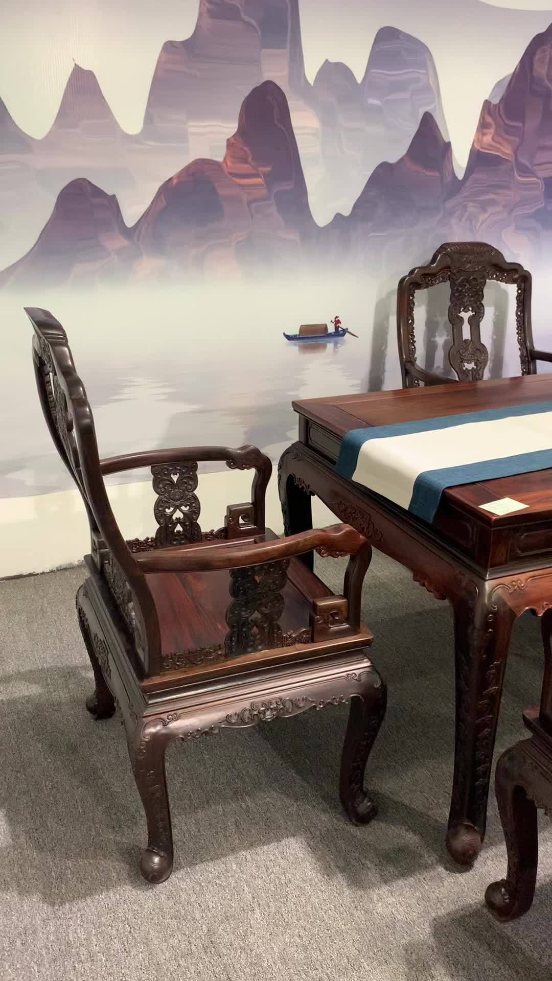 匠人匠心,大红酸枝西番莲干泡茶桌 文化传承 手艺人 收藏品 榫卯结构