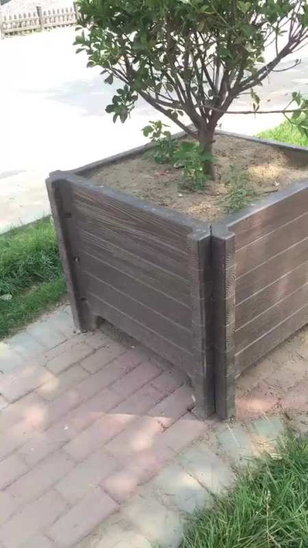水泥仿木花箱 道路装饰仿木纹花池-度小视