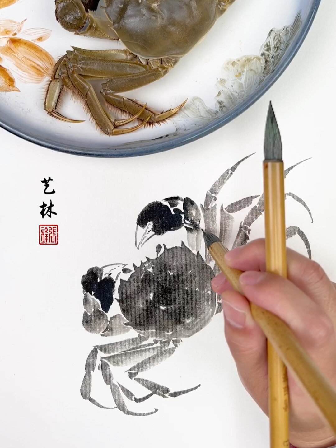 第108集|国画大闸蟹-螃蟹的写意没骨画法