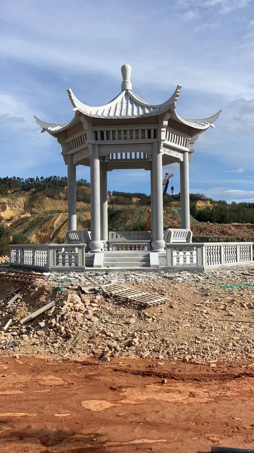 园林景观石凉亭建筑 六角单层凉亭安装 公园石雕凉亭定做厂