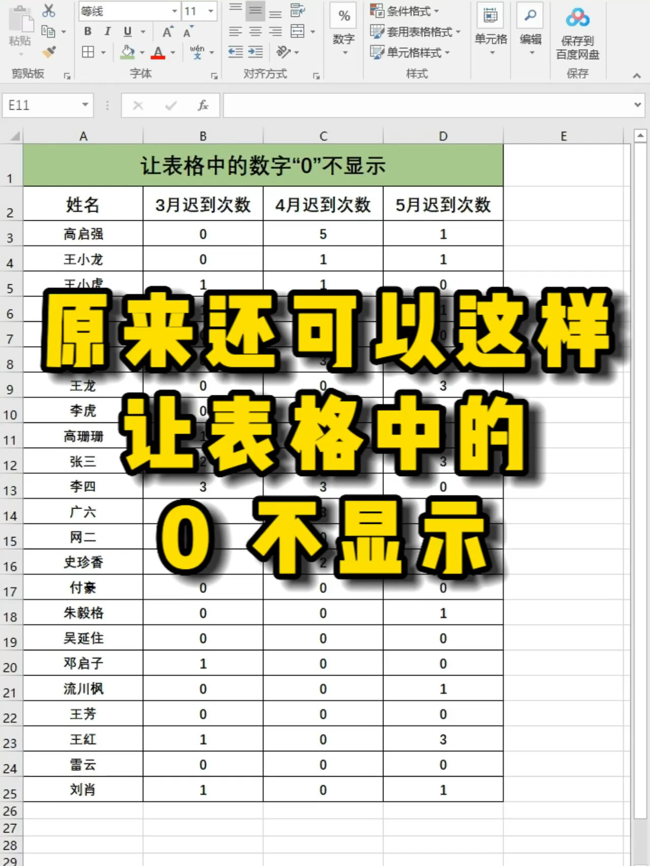 表格中怎么不显示0