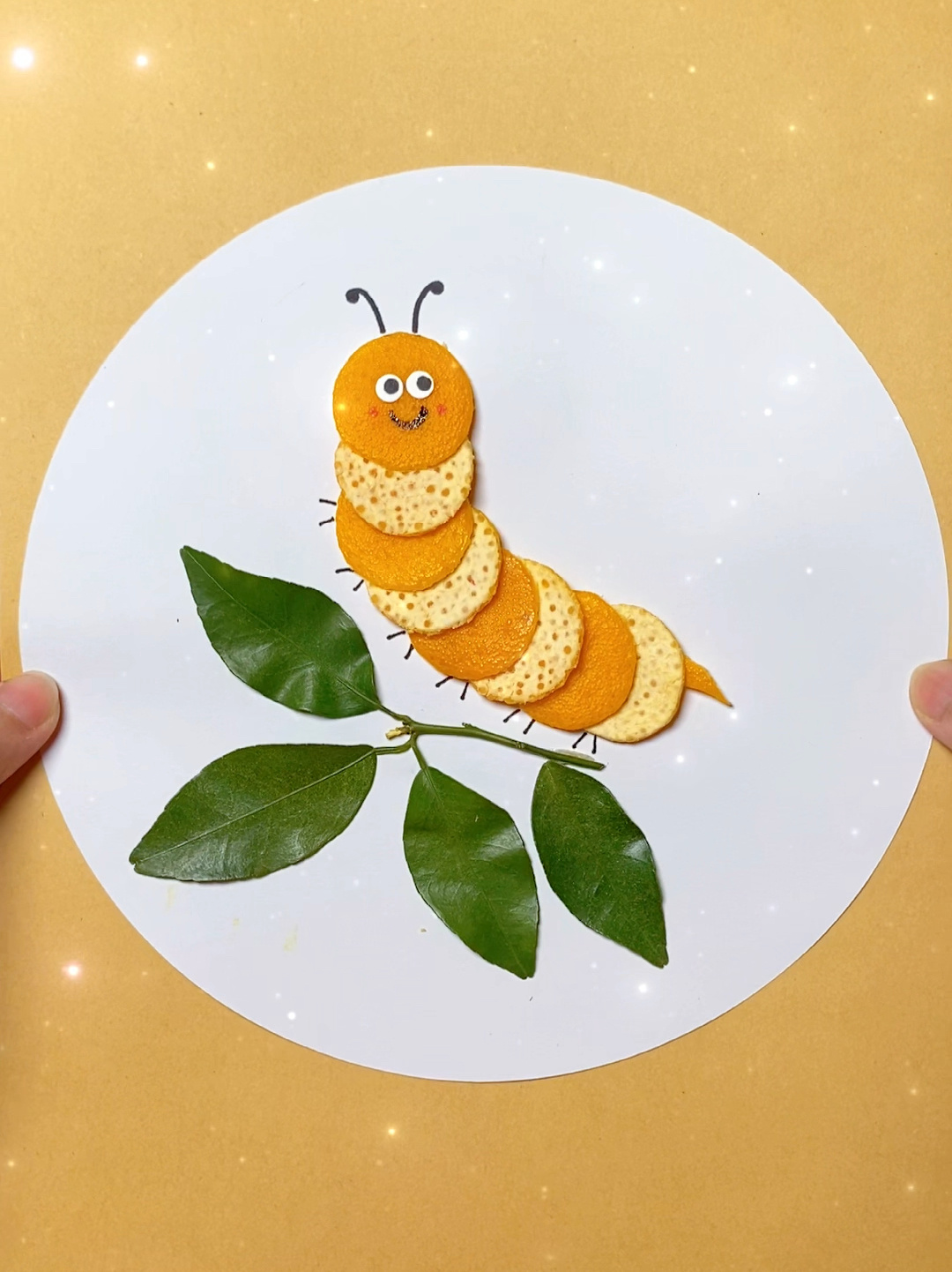 用橘子皮做一幅简单好看的小虫子手工贴画
