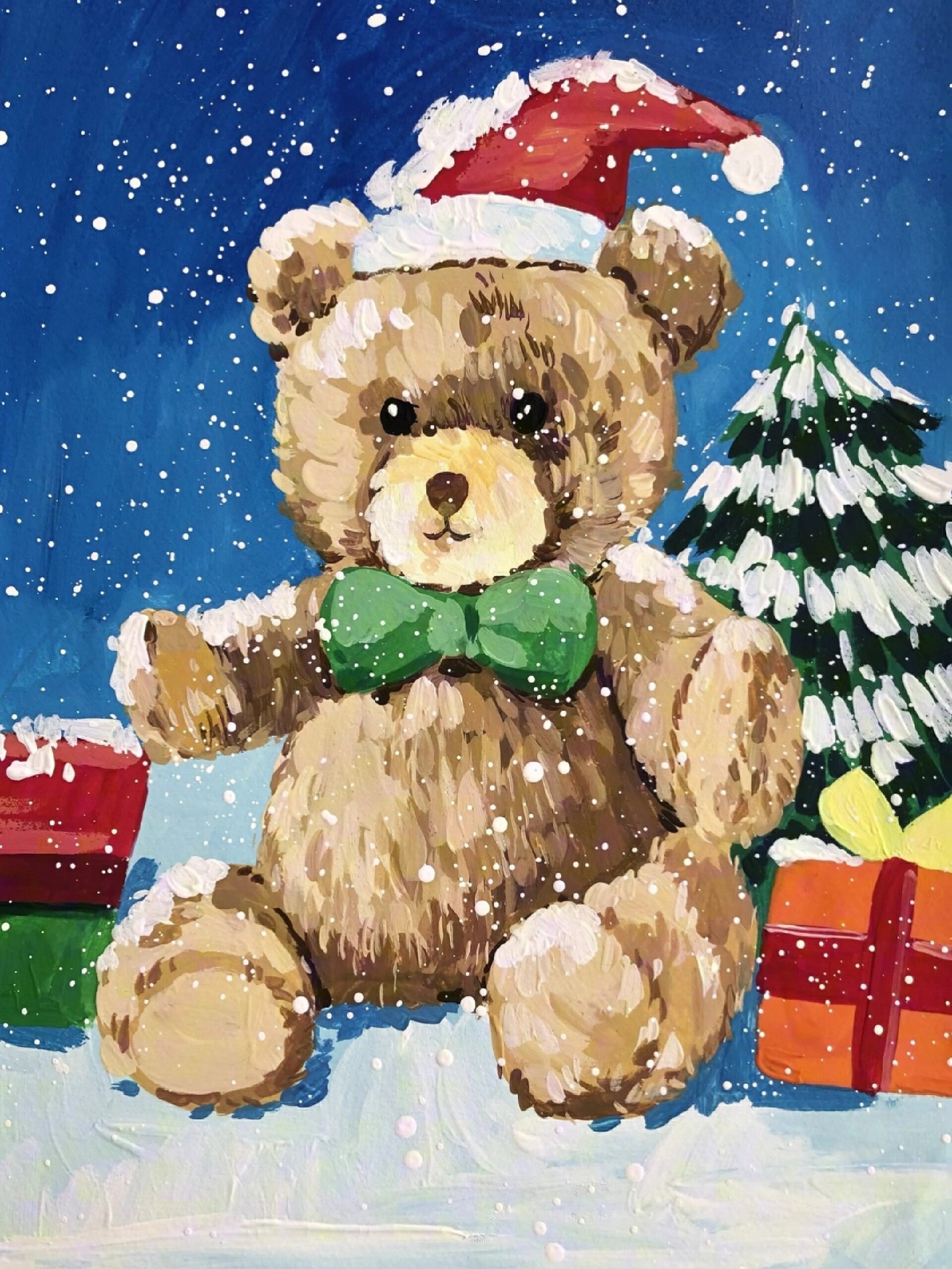 简单水粉丙烯画《圣诞礼物》作画视频