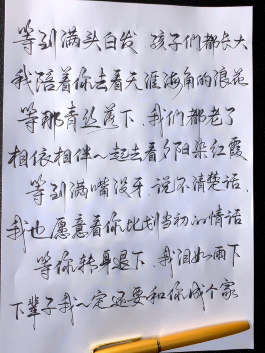 下辈子还要和你成个家 歌词 手写