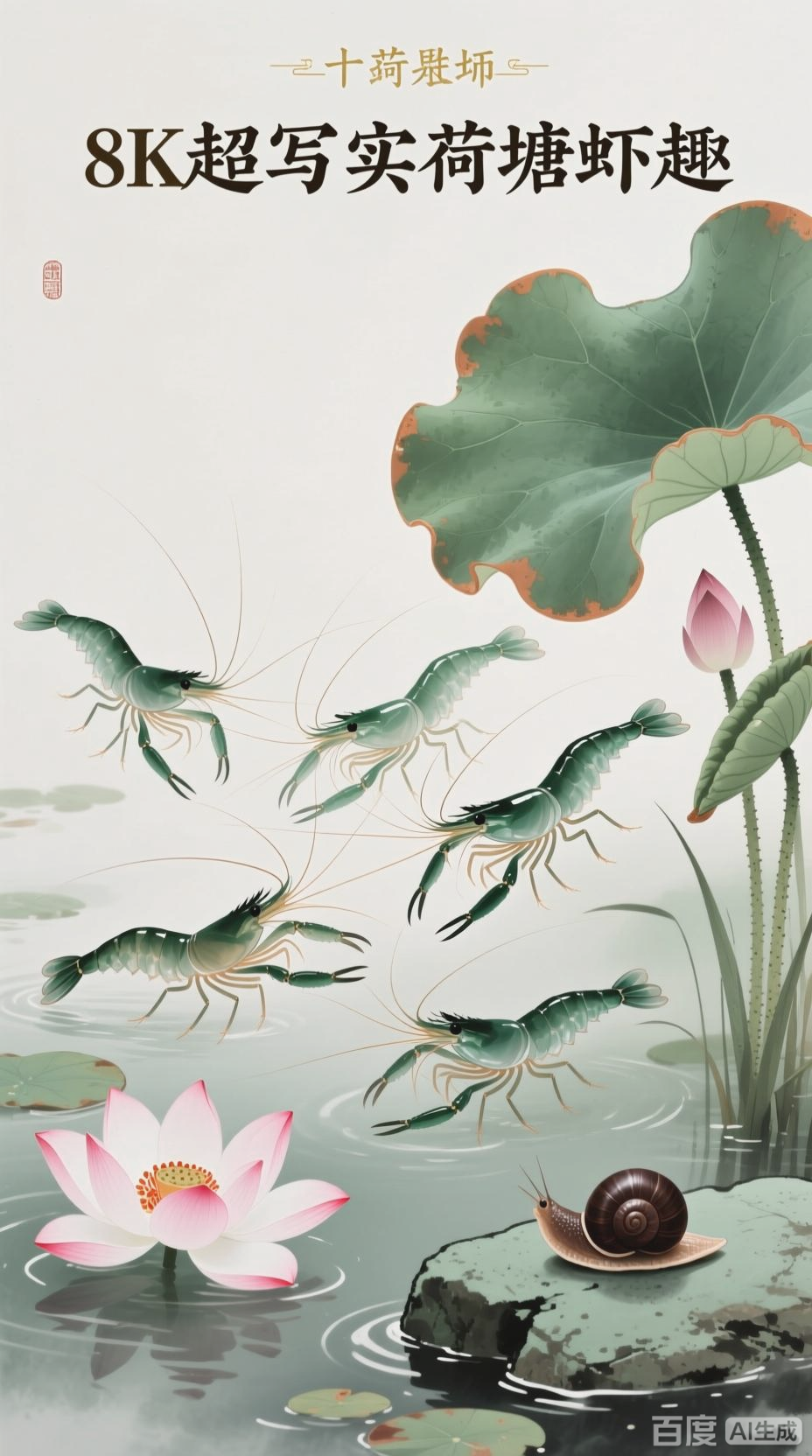 齐白石虾趣,超写实荷塘