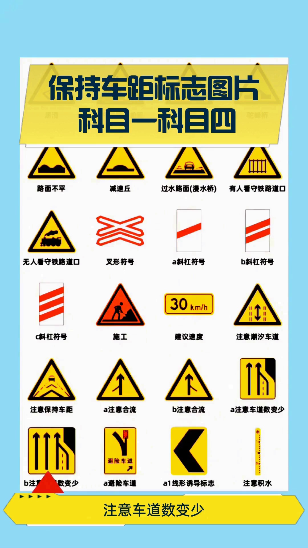 保持车距标志图片 科目一科目四