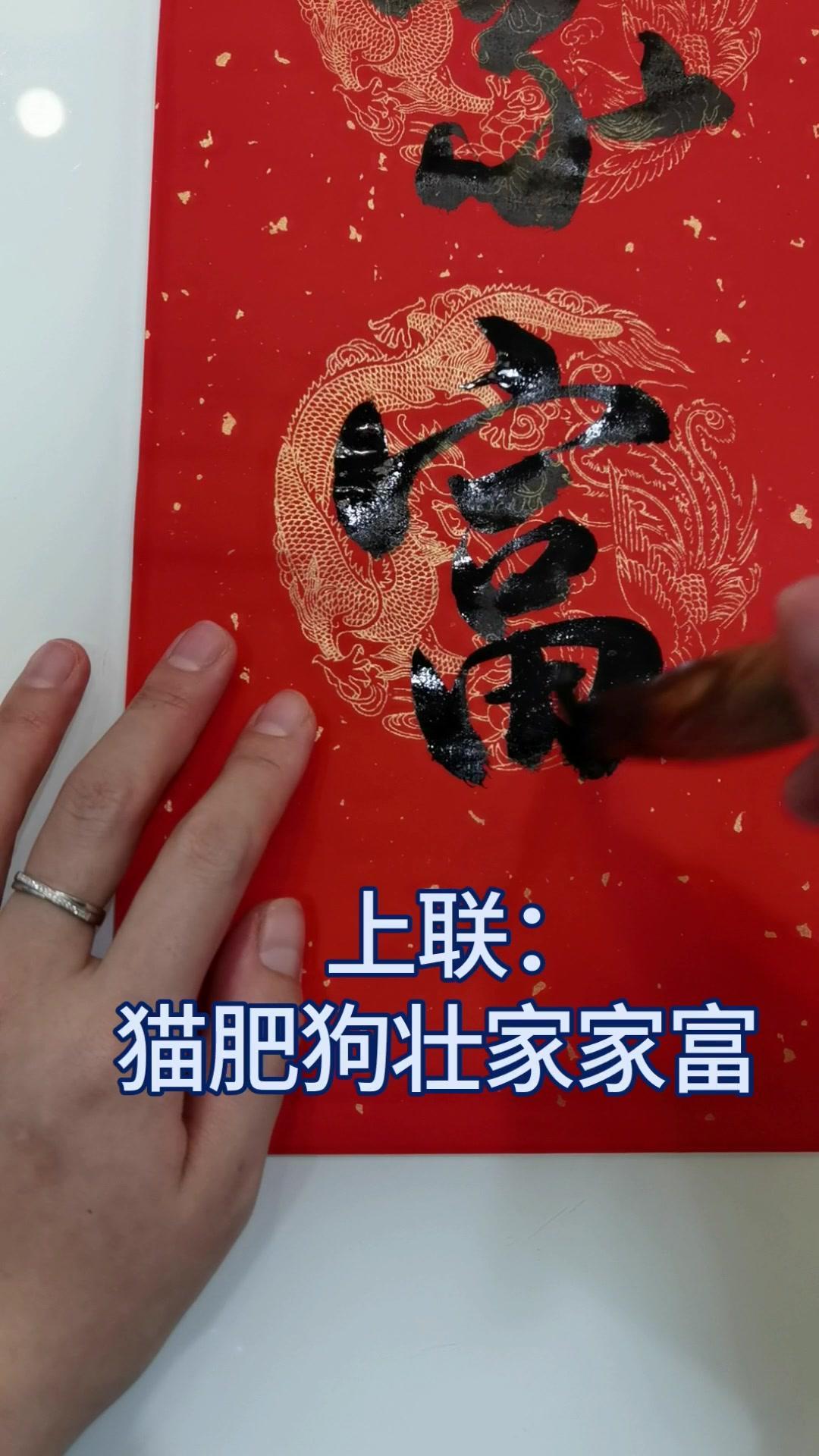 2023兔年春联上联:猫肥狗壮家家富 传统文化 行书 手写-度小视