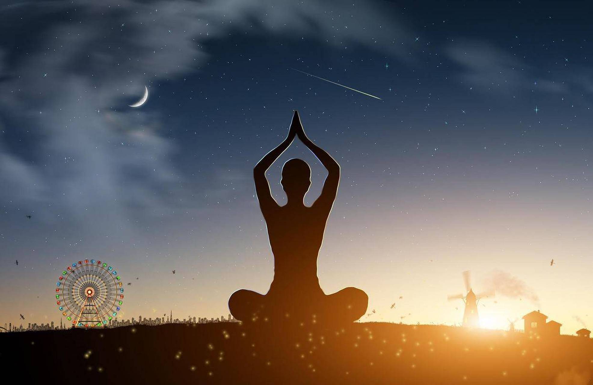 瑜伽冥想技巧包括选择安静空间,热身,瑜伽体式,呼吸练习,旋转和休息