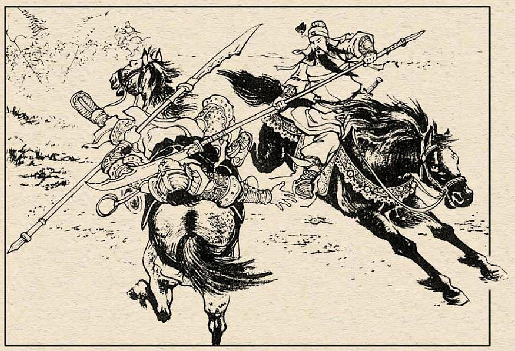 连环画千里走单骑,同样是画关羽斩秦琪,内页比封面画得更有气势