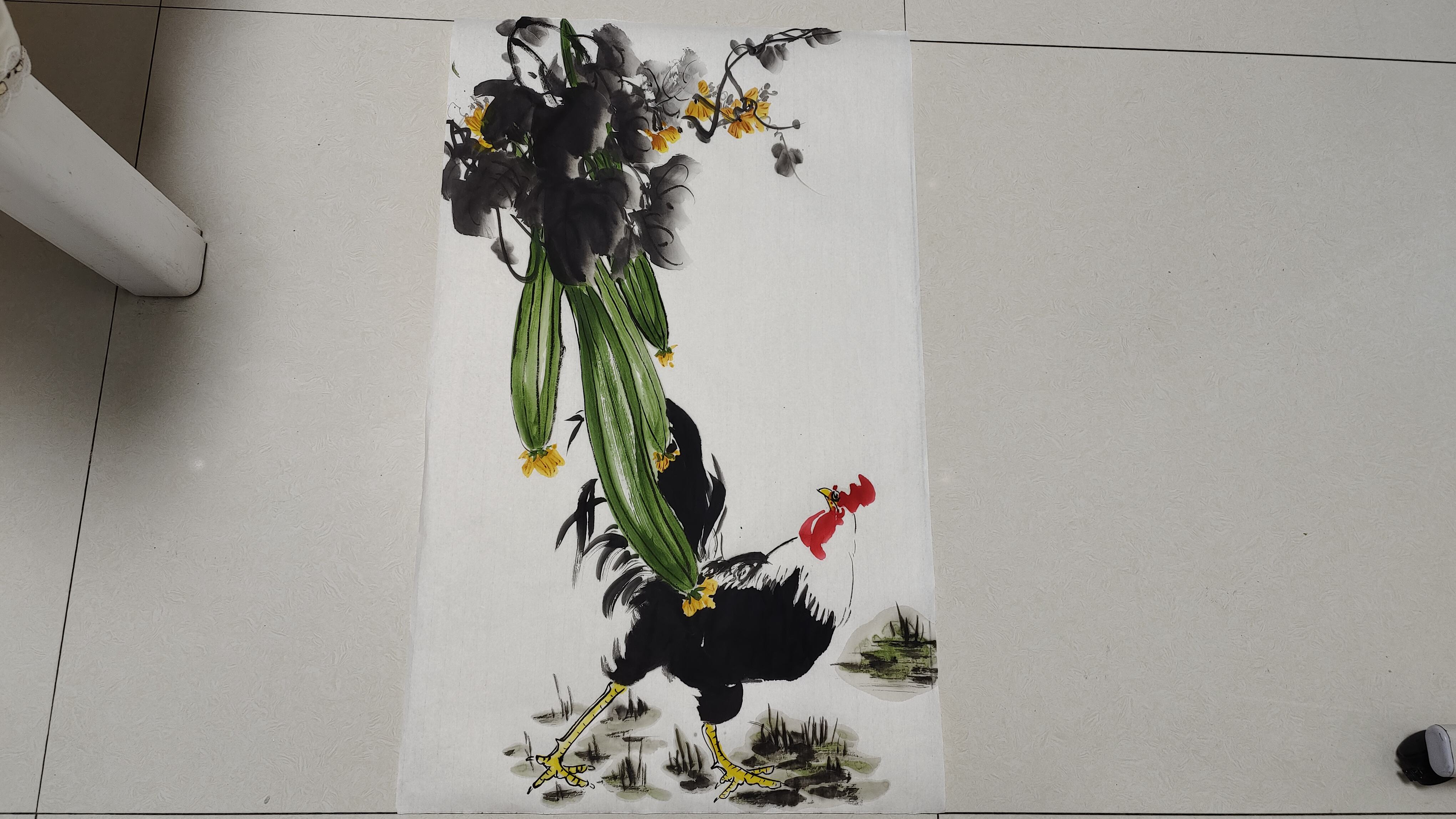 两种窍门教会你画出一幅竖幅的写意丝瓜国画