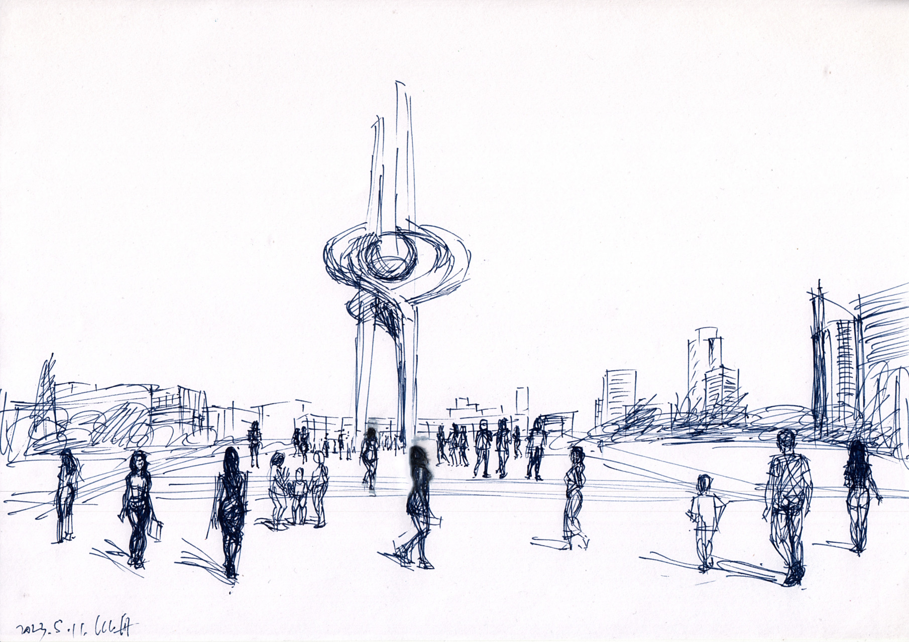 好多美女 在泉城广场上,一栋巍峨的泉标建筑耸立在人群中间,它的高耸