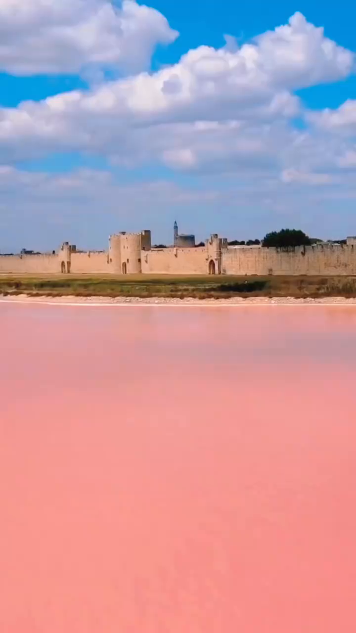 超惊喜中世纪古城边上的粉色盐湖法国地中海艾格-莫尔特(aigues