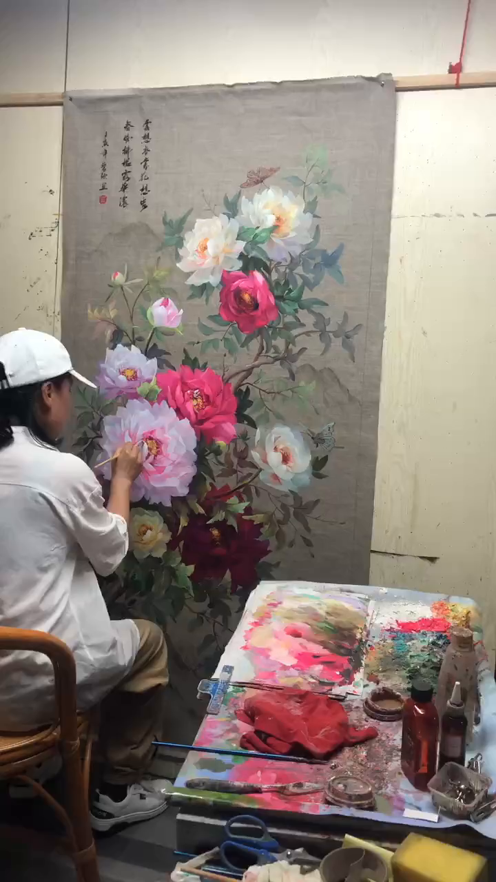 牡丹花开油画许碧欣原创作品