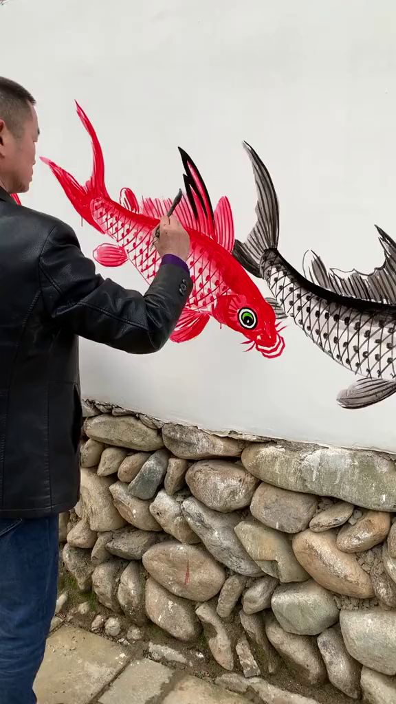 百鱼图墙绘,哈哈哈哈