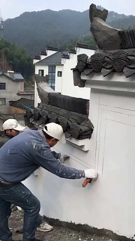 传统徽派建筑:马头墙画墨线-度小视