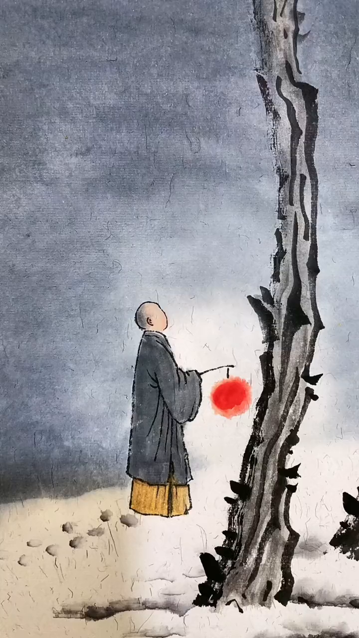 雪夜觅禅,心境无边.国画原创禅意小助手