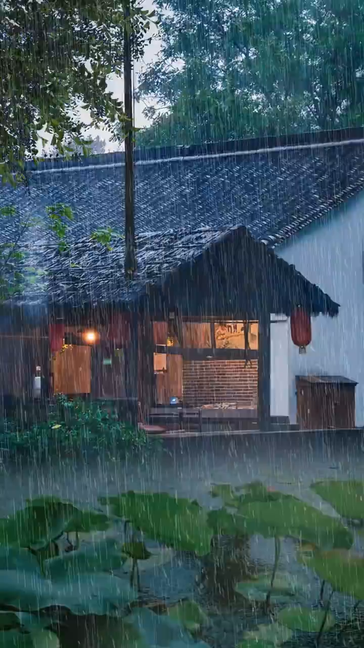 有人困在雨里,有人在雨中赏雨,这黛色霜青的江南,即是画家纸上的水墨