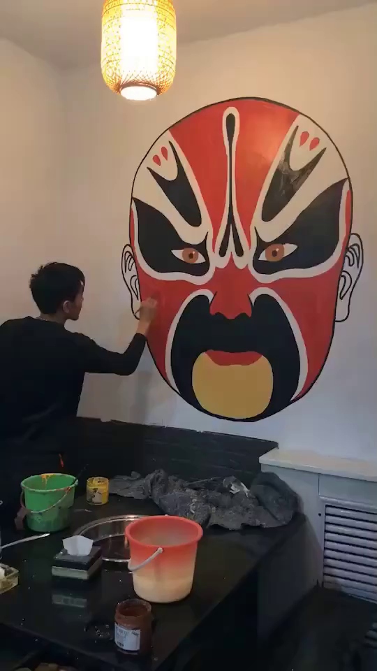 火锅店脸谱墙绘,好不哈哈哈-度小视