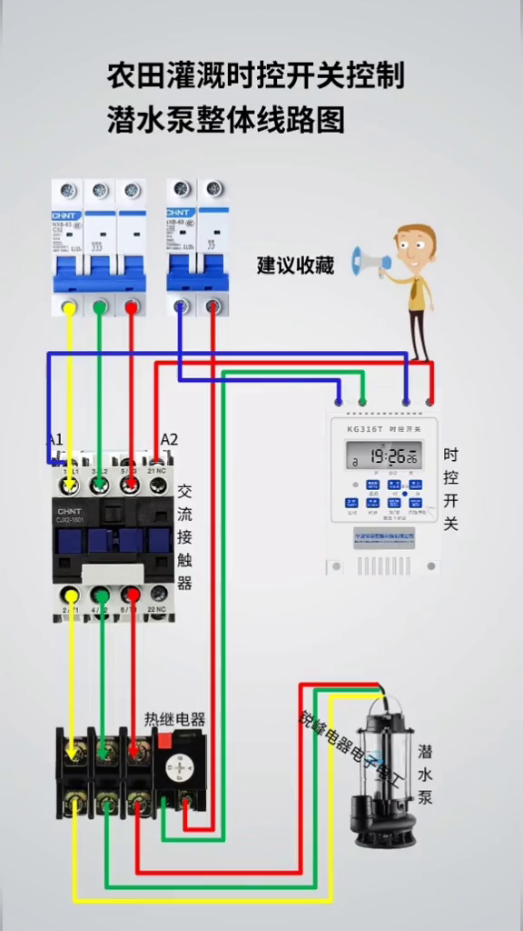 農田罐溉時控開關控制潛水泵整體線路圖