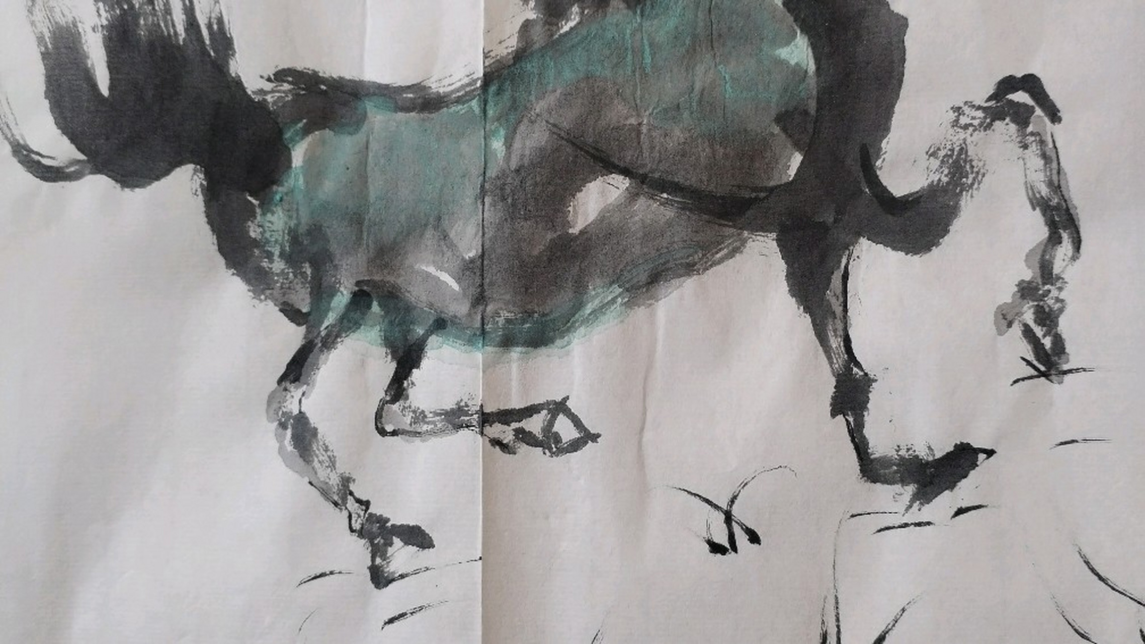 大写意马诗山水墨画