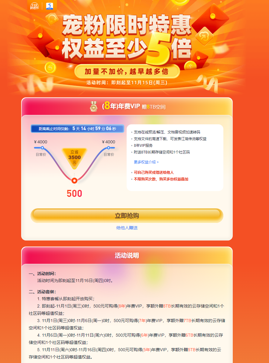 115铁粉节：500元购8年VIP+8TB存储空间插图羊毛日报