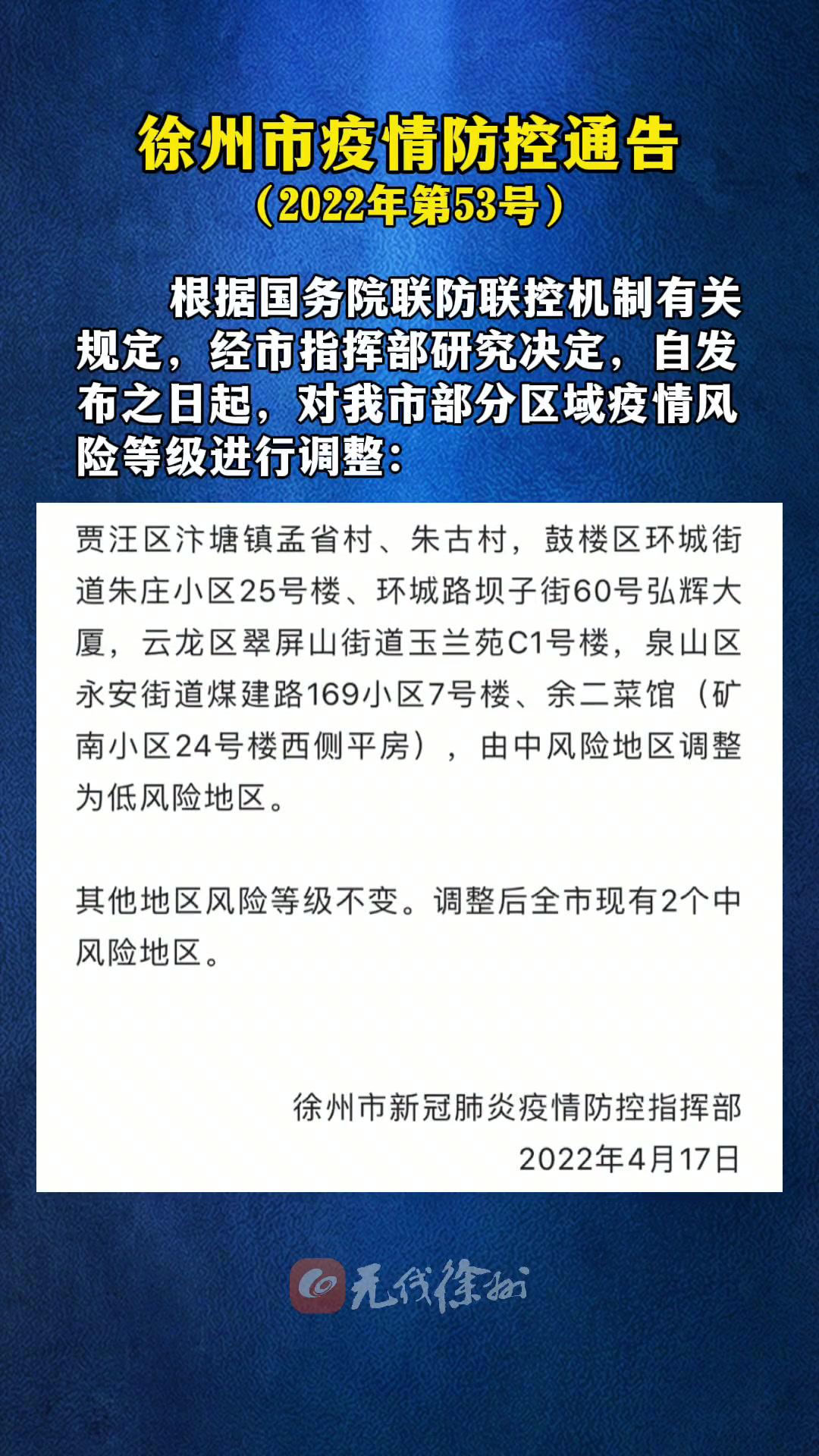 徐州市疫情防控通告2022年第53號最新消息最新疫情通報江蘇全民目擊