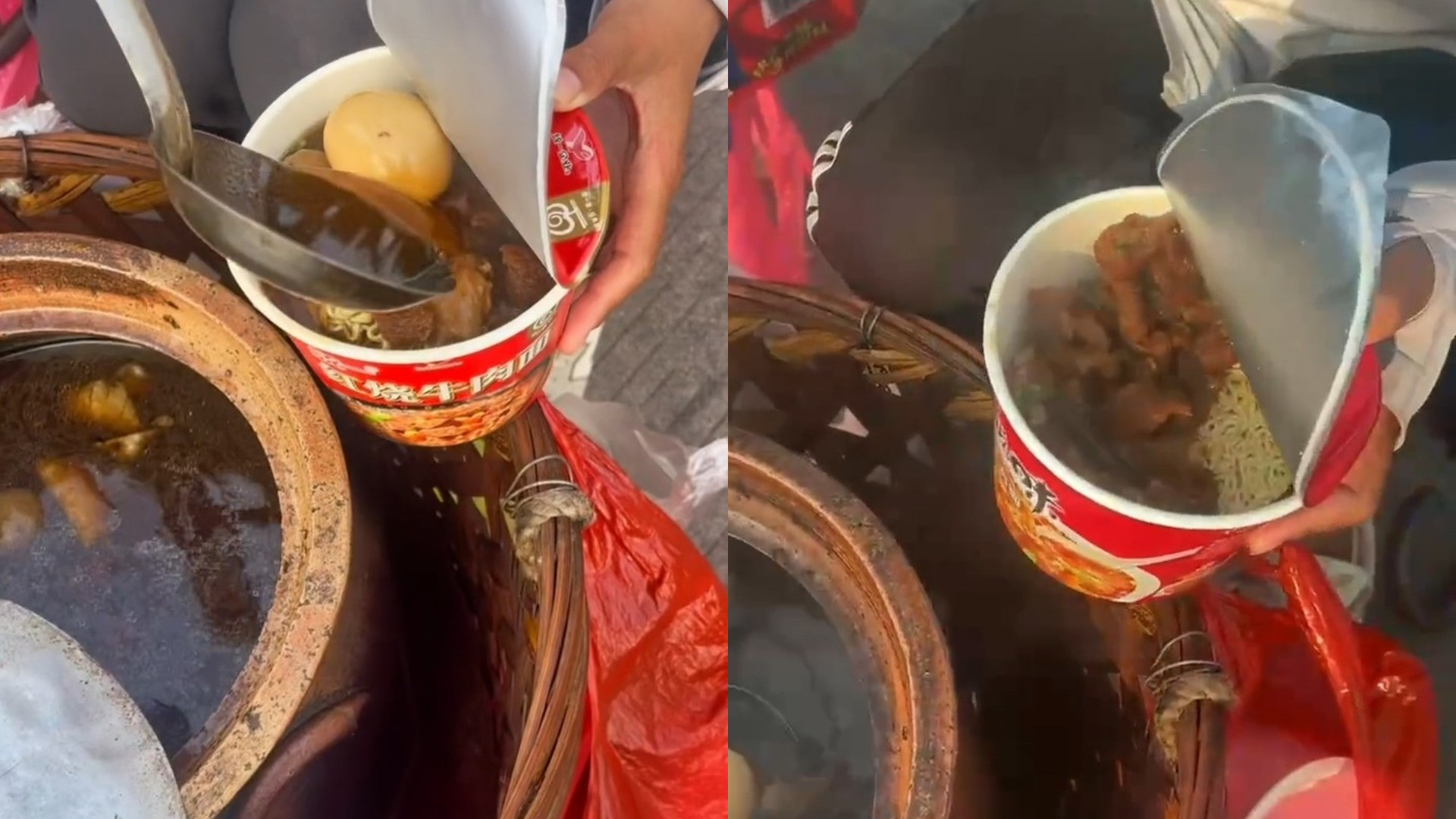 方便面的正确吃法!女子路边卖“真”牛肉泡面:正宗的红烧牛肉面