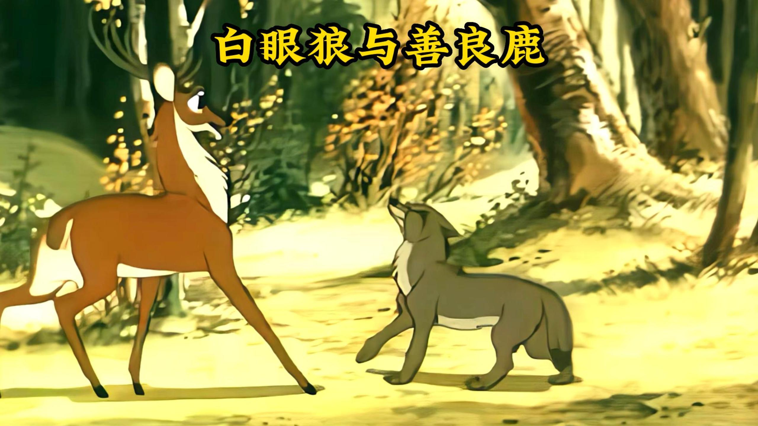 麋鹿一时善心救了白眼狼,白眼狼却恩将仇报想要吃了麋鹿