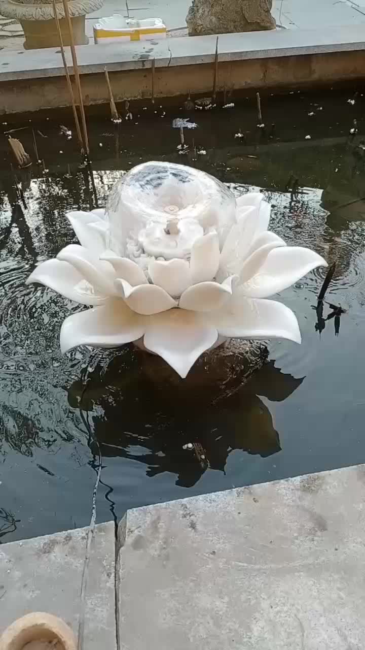 石雕荷花汉白玉莲花喷水晚霞红水莲喷泉景观